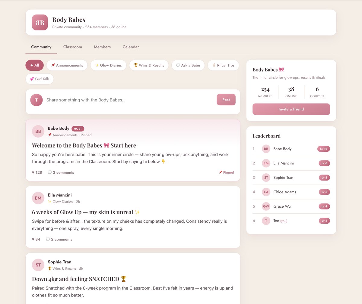 Inside the Body Babes community feed
